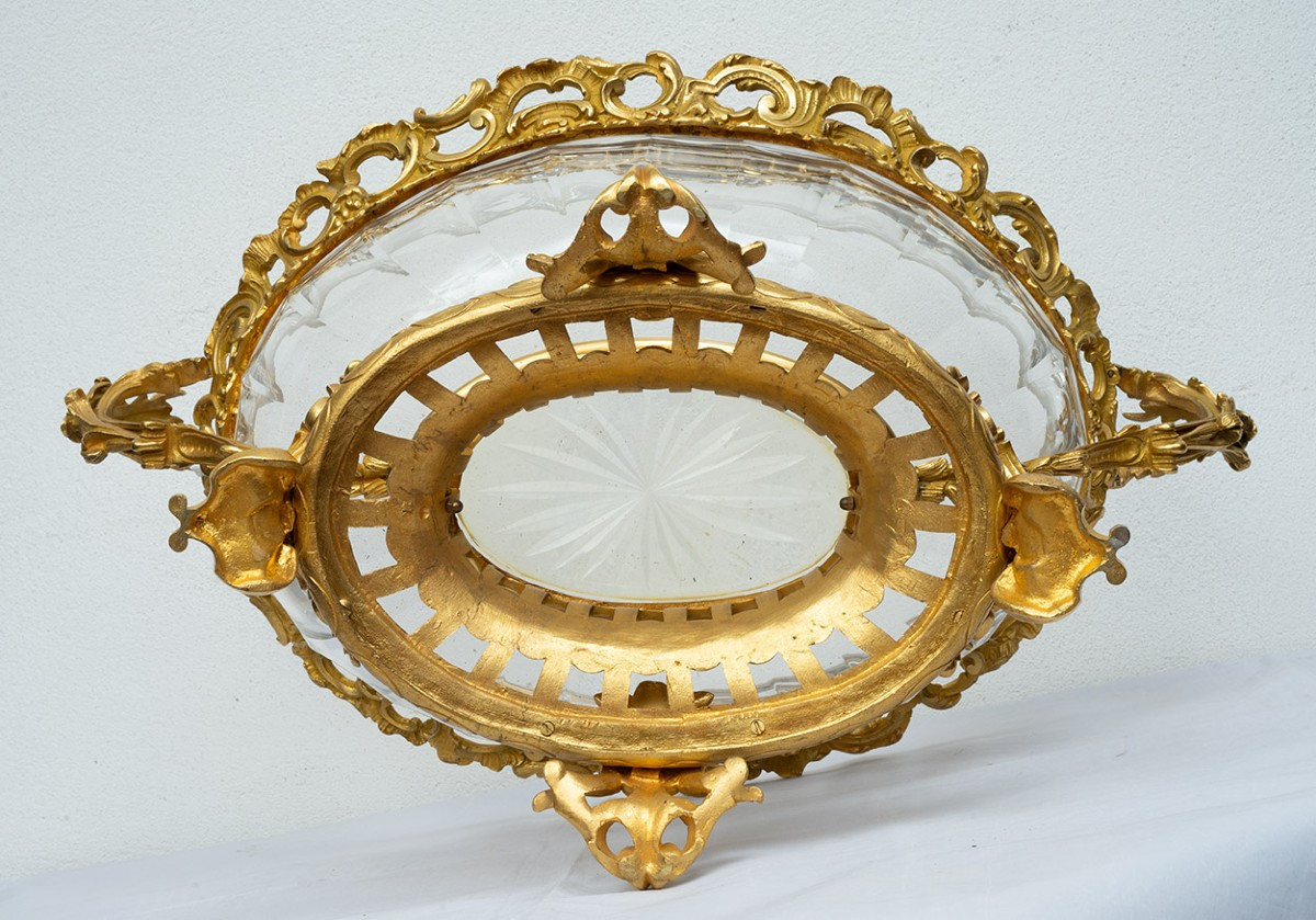 Coppa/Centrotavola Napoleone III in bronzo dorato e cristallo 19secolo-photo-1