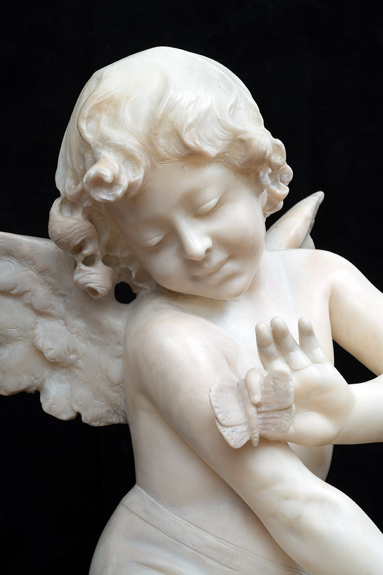  Scultura antica in alabastro raffigurante cherubino alato 19secolo Francia-photo-2