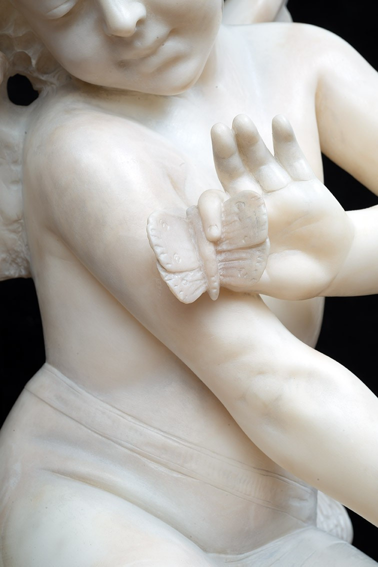  Scultura antica in alabastro raffigurante cherubino alato 19secolo Francia-photo-3