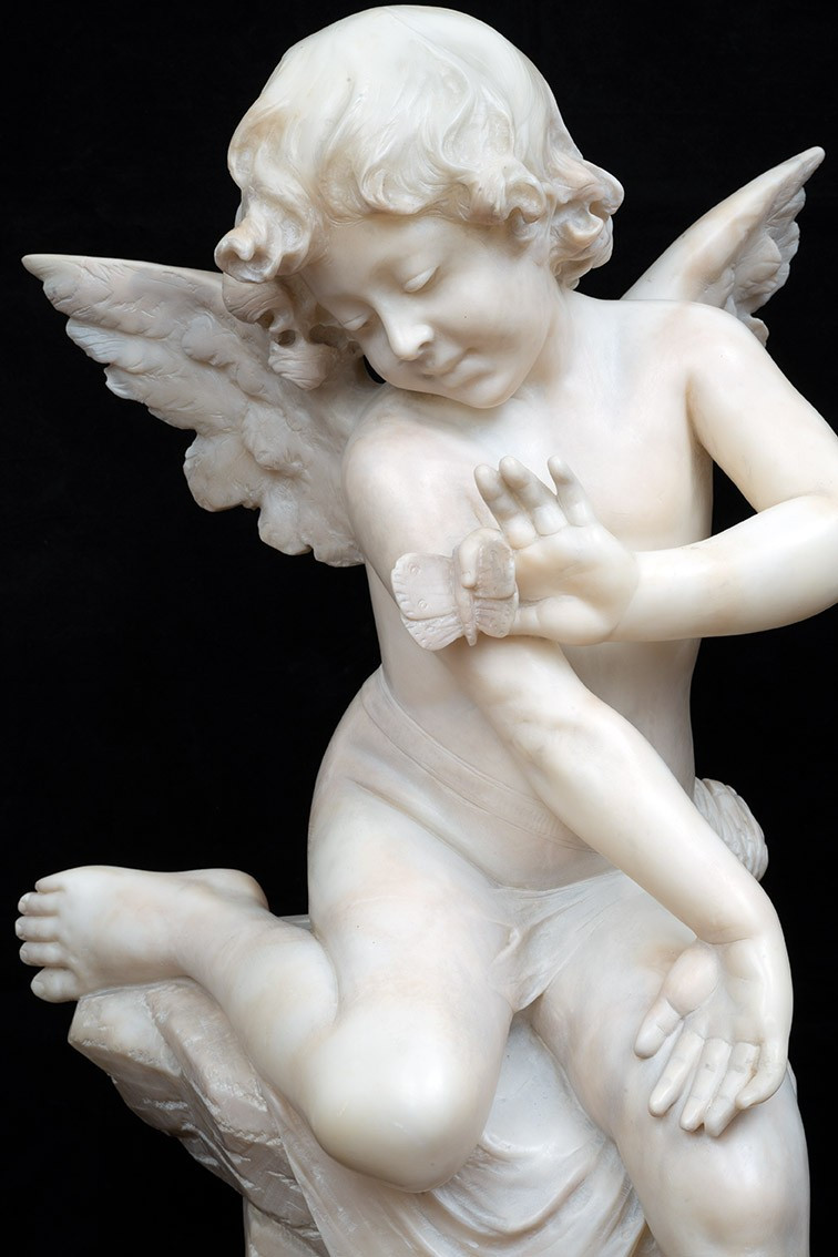  Scultura antica in alabastro raffigurante cherubino alato 19secolo Francia-photo-4