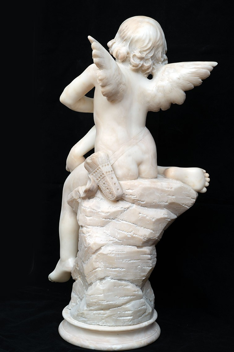  Scultura antica in alabastro raffigurante cherubino alato 19secolo Francia-photo-1