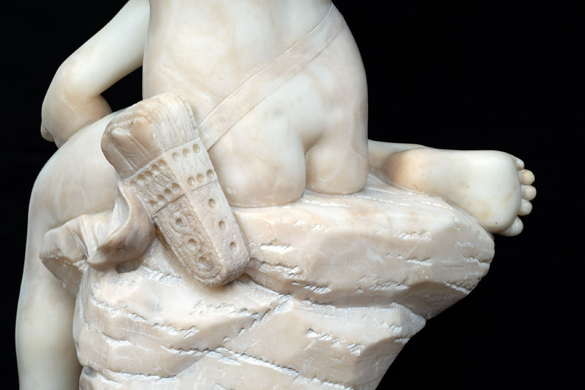 Scultura antica in alabastro raffigurante cherubino alato 19secolo Francia-photo-2