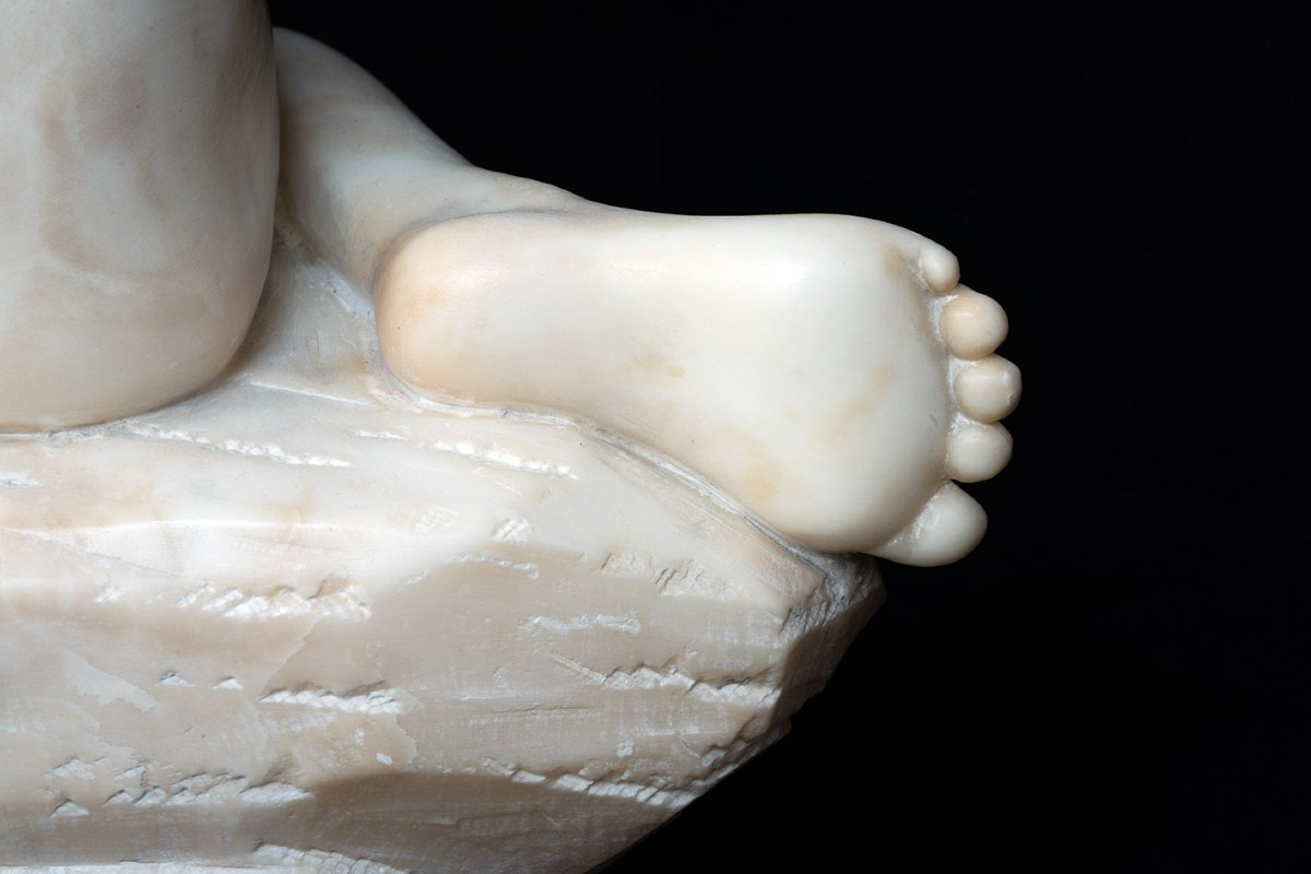  Scultura antica in alabastro raffigurante cherubino alato 19secolo Francia-photo-3