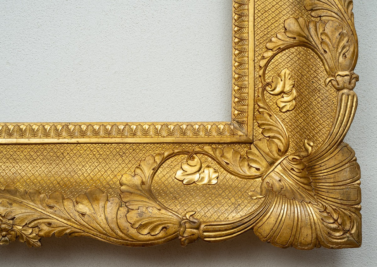 Cornice antica Impero Napoletana in legno dorato e intagliato 19secolo.-photo-2