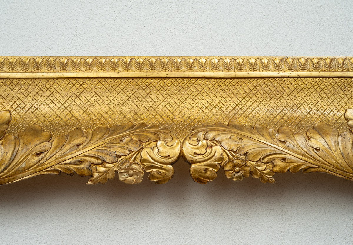 Cornice antica Impero Napoletana in legno dorato e intagliato 19secolo.-photo-3