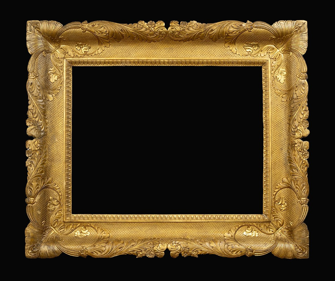 Cornice antica Impero Napoletana in legno dorato e intagliato 19secolo.