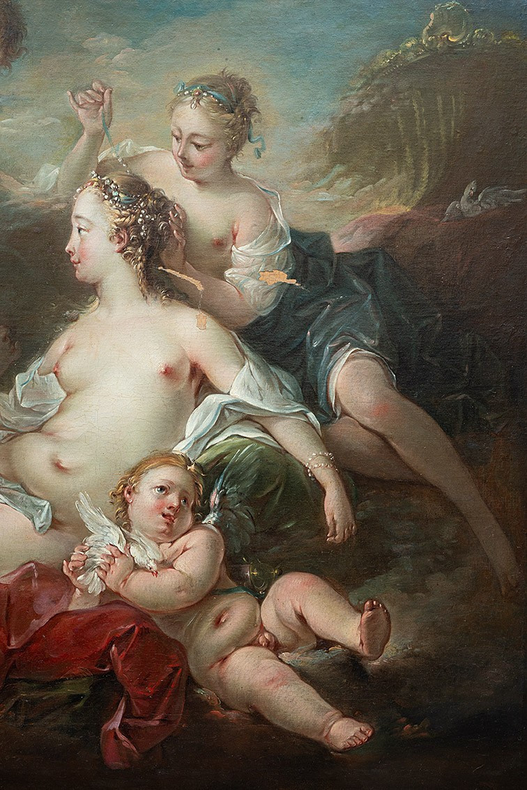 Dipinto antico olio su tela raffigurante "La toletta di Venere" 18secolo Francia-photo-2
