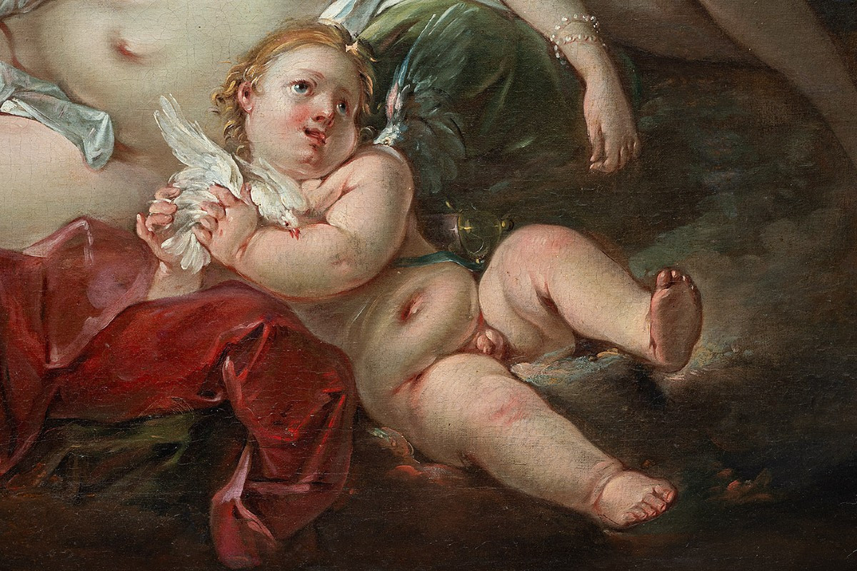 Dipinto antico olio su tela raffigurante "La toletta di Venere" 18secolo Francia-photo-3