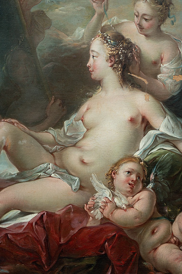 Dipinto antico olio su tela raffigurante "La toletta di Venere" 18secolo Francia-photo-4