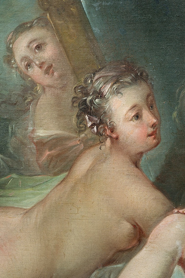 Dipinto antico olio su tela raffigurante "La toletta di Venere" 18secolo Francia-photo-2