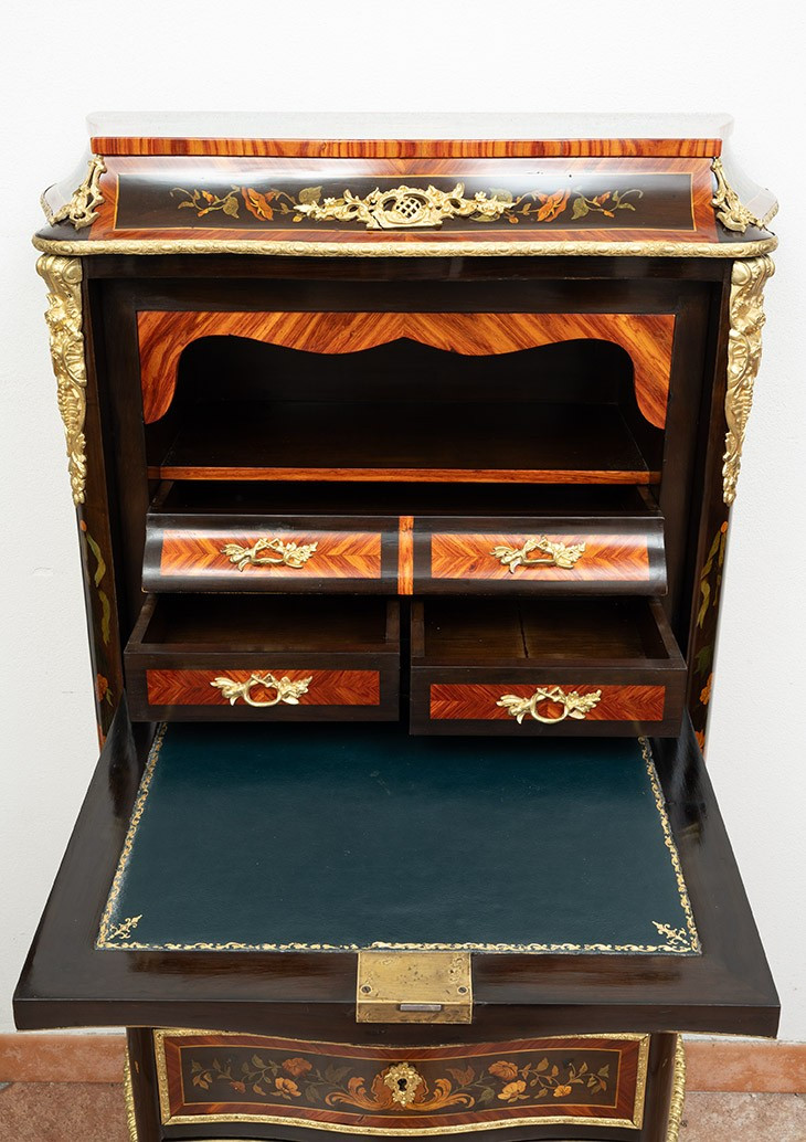 Secretaire antico Napoleone III Francese in legni esotici pregiati 19secolo.-photo-2