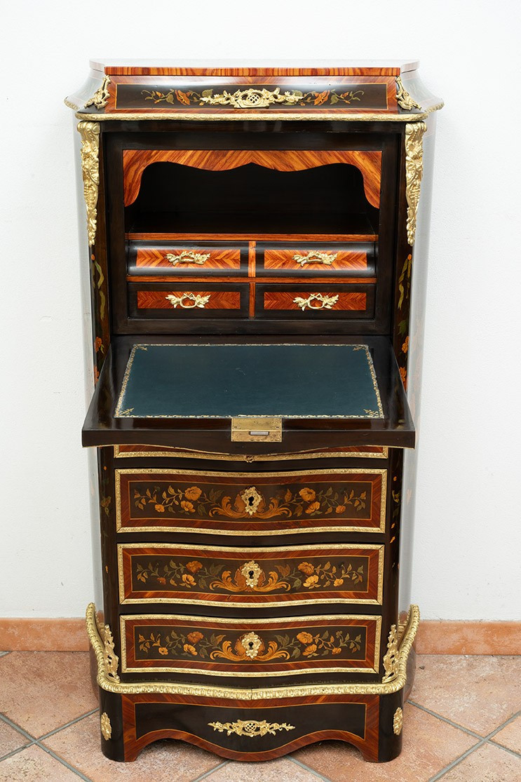 Secretaire antico Napoleone III Francese in legni esotici pregiati 19secolo.-photo-2