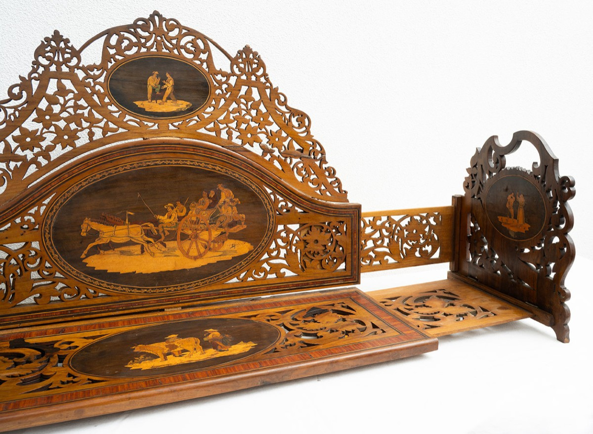 Portalettere antico Sorrentino in legno di ulivo arricchito dalla presenza di un fitto traforo.-photo-2