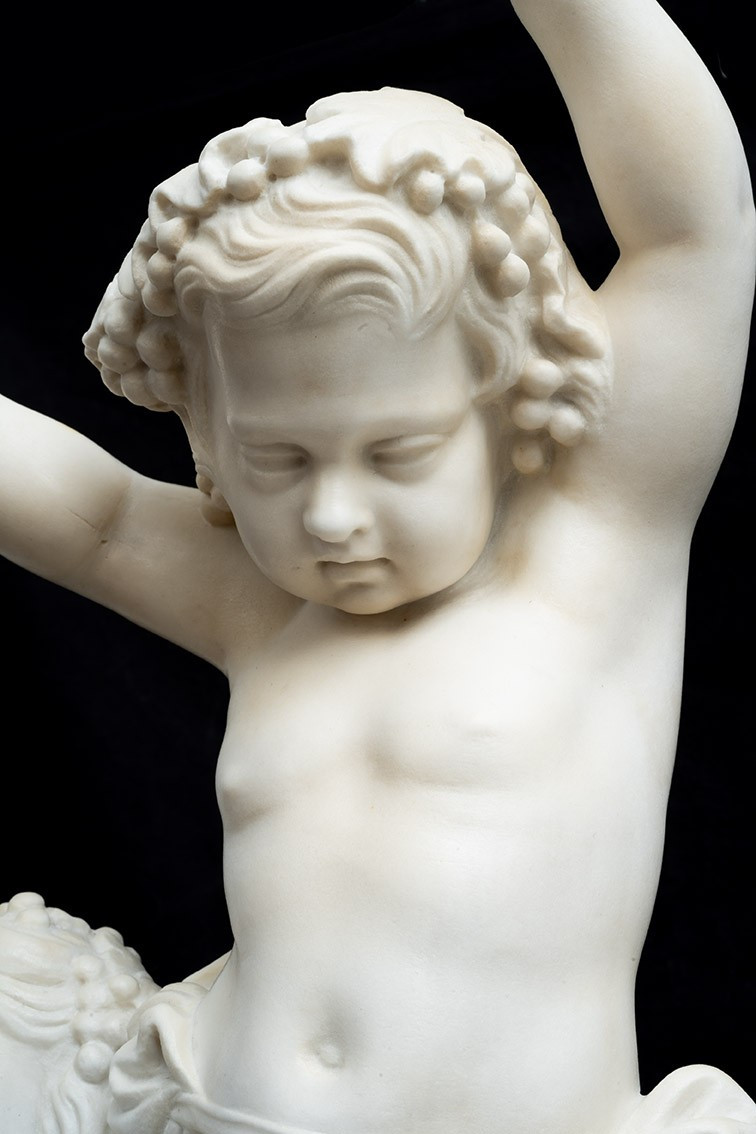 Scultura antica in marmo bianco statuario raffigurante la festa degli amorini firmata" Clodion -photo-2