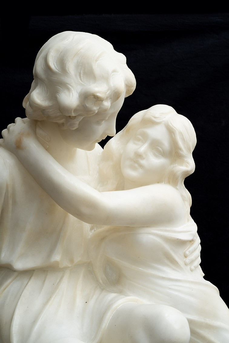 Scultura antica in alabastro raffigurante l'amore appartenente alla seconda metà del XIX secolo-photo-2