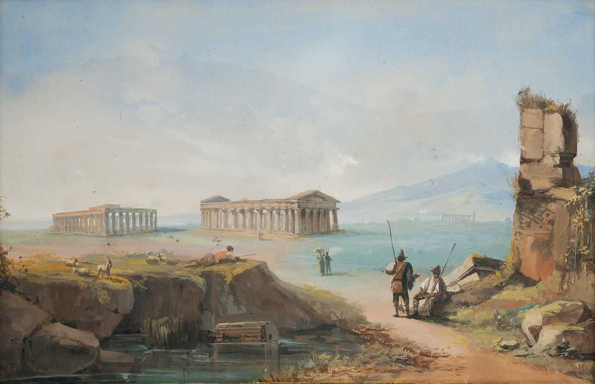 Coppia di Gouaches antichi Napoletani 19secolo.-photo-3