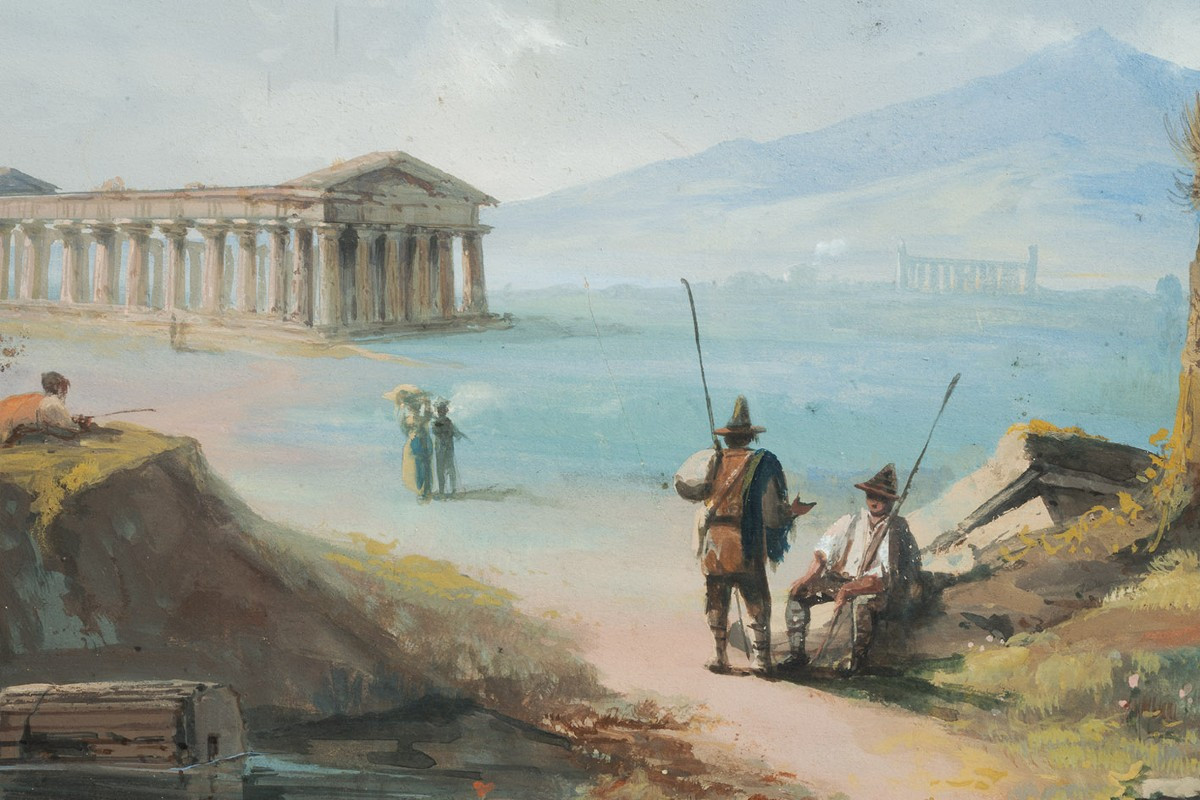 Coppia di Gouaches antichi Napoletani 19secolo.-photo-4