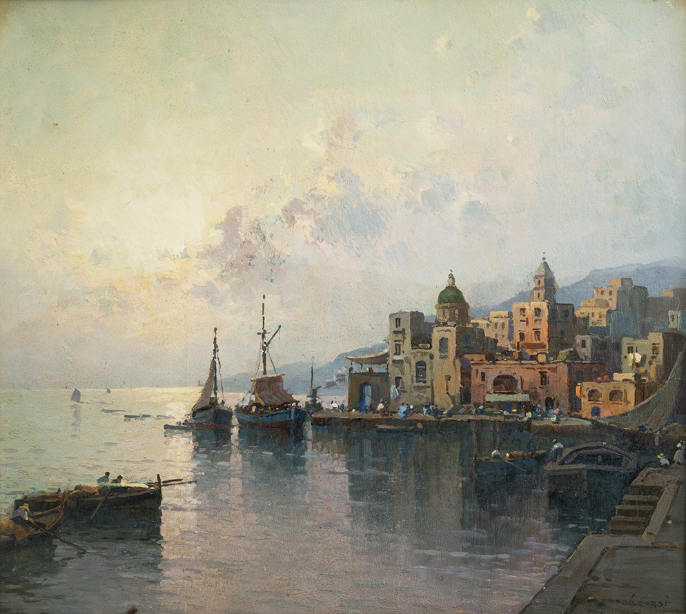 Dipinto antico olio su tavola con cornice coeva firmato"Nicolas De Corsi 1882-1956"-photo-2