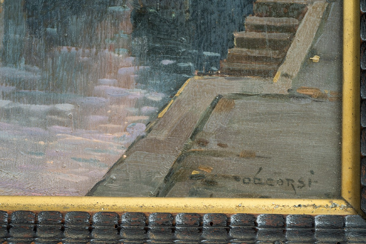 Dipinto antico olio su tavola con cornice coeva firmato"Nicolas De Corsi 1882-1956"-photo-3