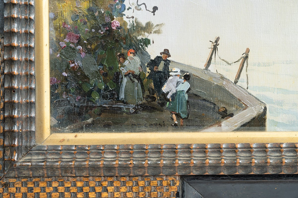 Dipinto antico olio su tela con cornice coeva in legno ebanizzato firmato"Nicolas De Corsi 1882-photo-3