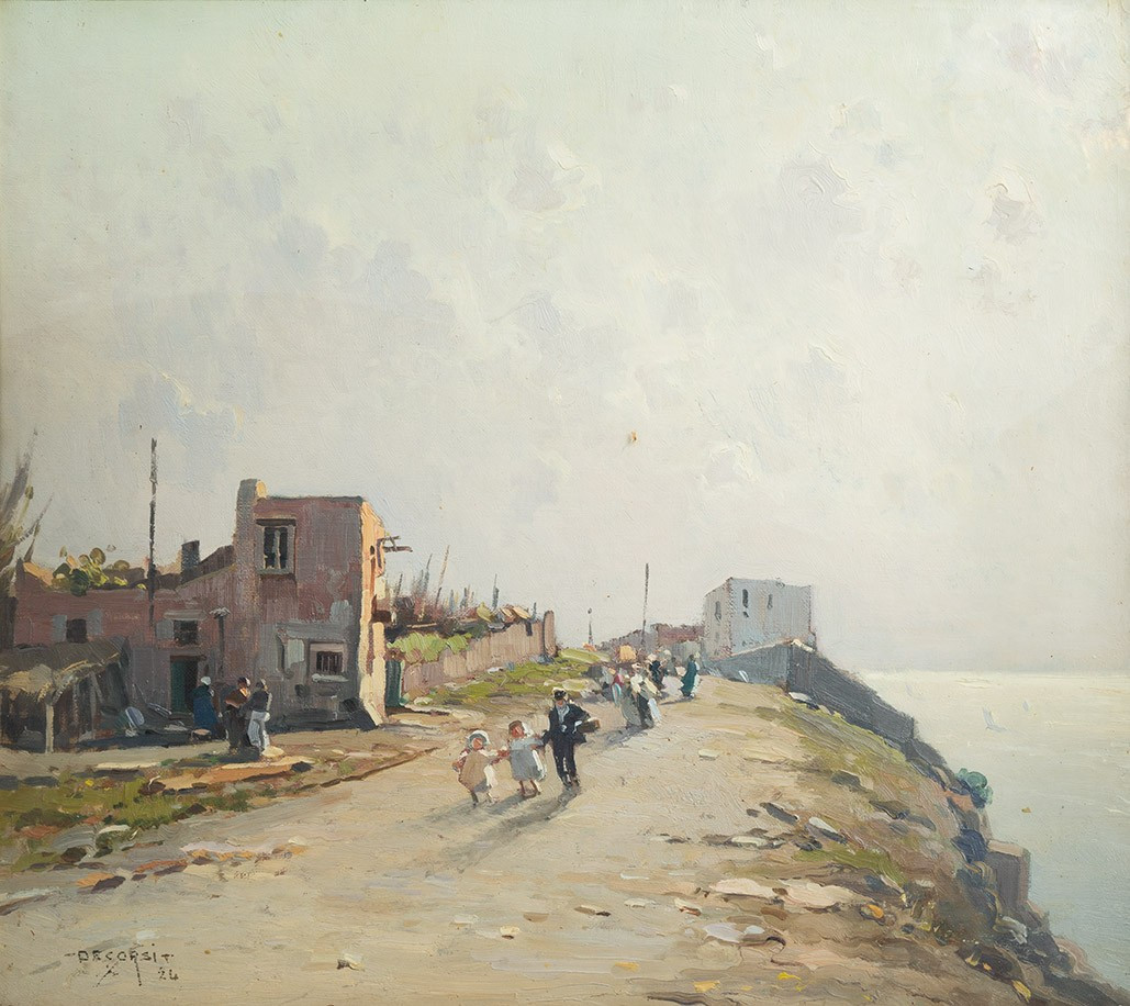 Dipinto antico olio su tela con cornice coeva firmato"Nicolas De Corsi 1882-1956" -photo-2