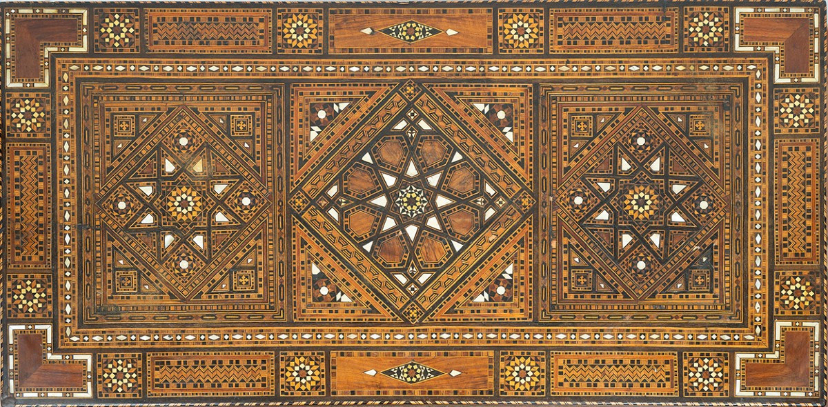 Tavolino da gioco in legno d'ulivo con intarsi in legno esotico 19secolo.-photo-5