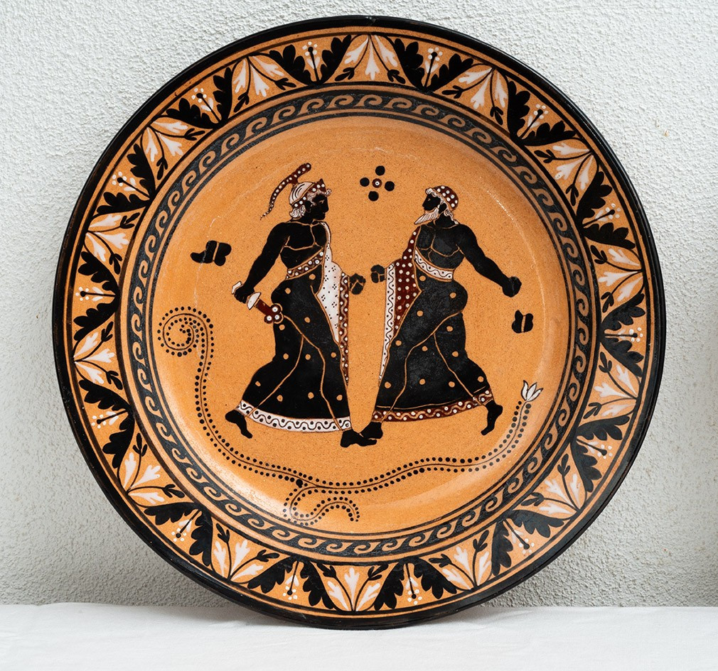 Coppia di piatti antichi in terraglia policroma firmati "Giustiniani" 19sec.-photo-2