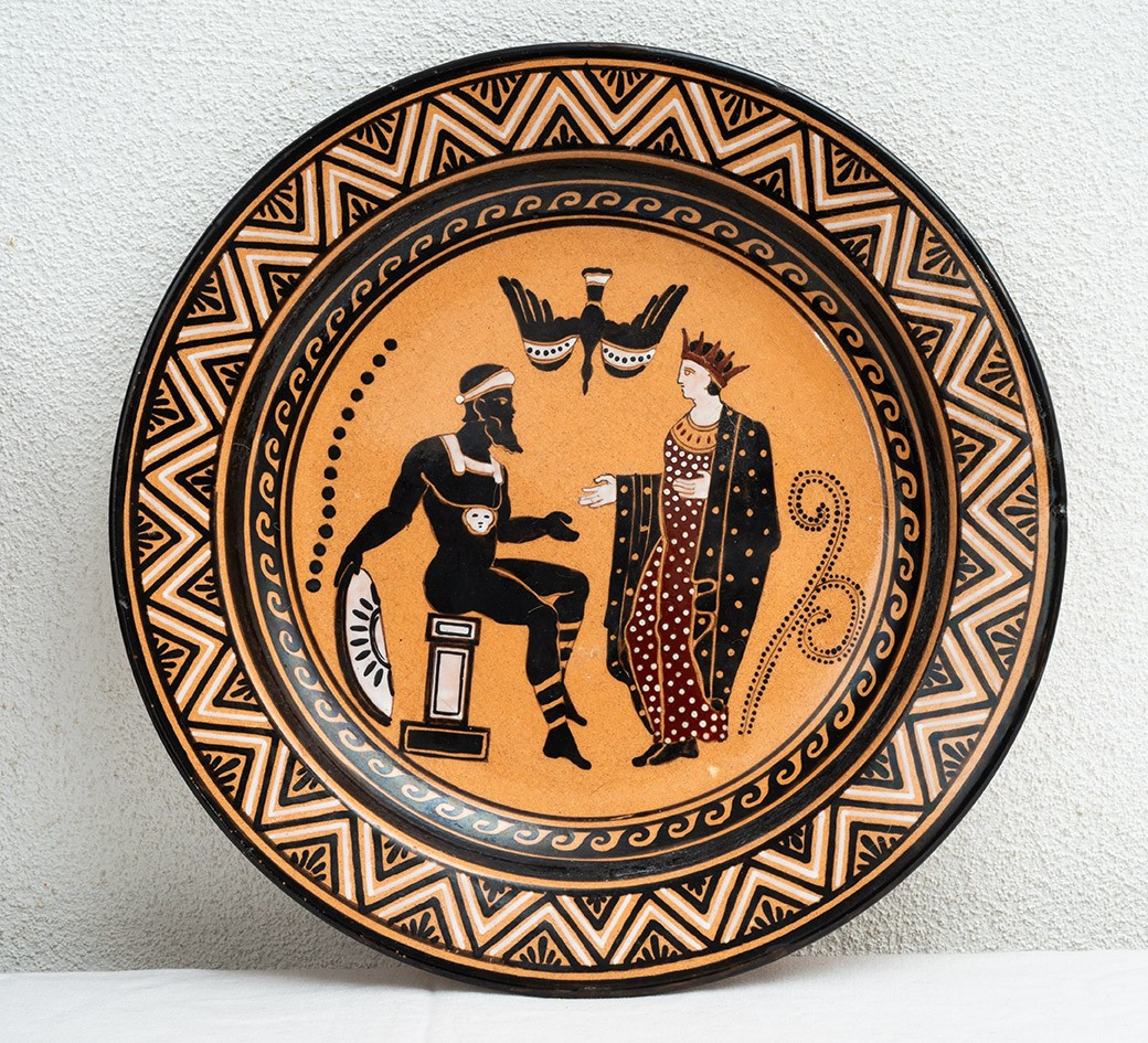 Coppia di piatti antichi in terraglia policroma firmati "Giustiniani" 19sec.-photo-3