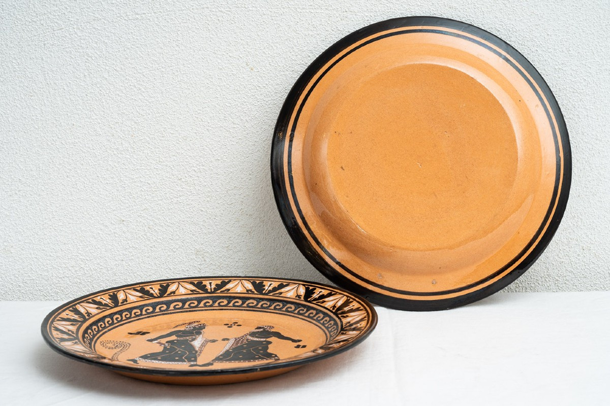 Coppia di piatti antichi in terraglia policroma firmati "Giustiniani" 19sec.-photo-4