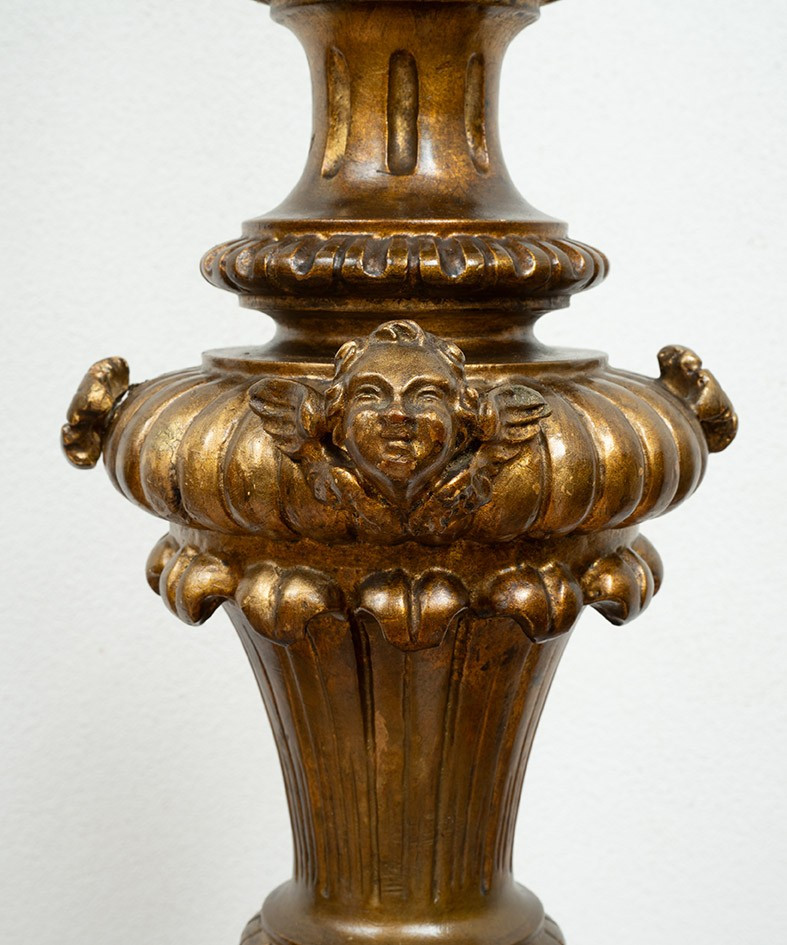 Coppia di Torcieri fiorentini in legno dorato e intagliato appartenente alla metà del XIX sec.-photo-3