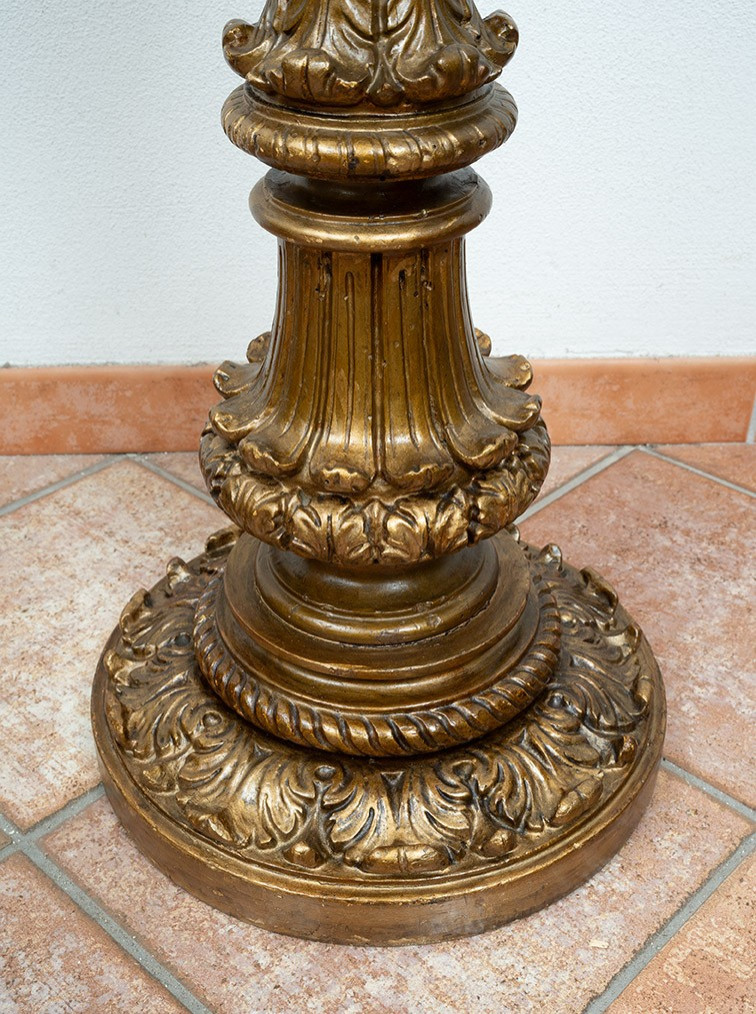 Coppia di Torcieri fiorentini in legno dorato e intagliato appartenente alla metà del XIX sec.-photo-4