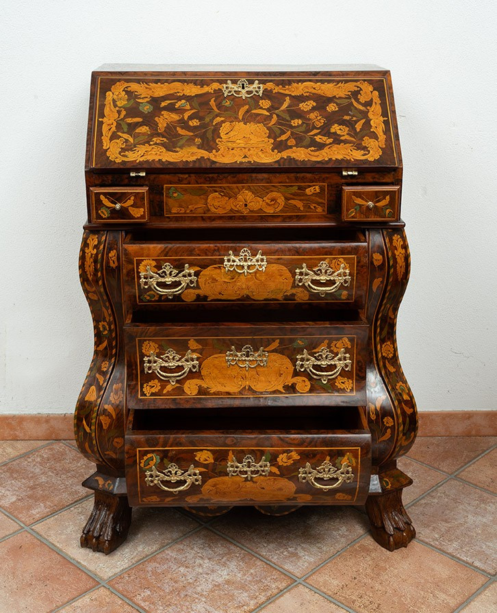 Ribalta antica olandese in legni esotici pregiati appartenente agli inizi del XIX secolo.-photo-1