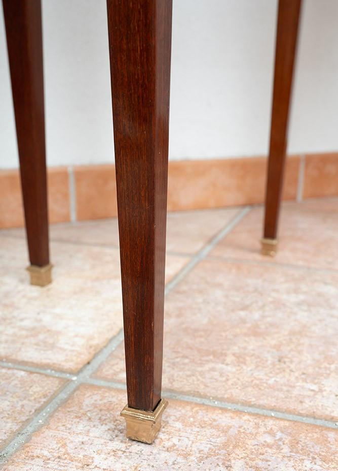 Trittico di tavolini antichi Napoleone III Francese in mogano con innesti di elementi in bronzo-photo-4