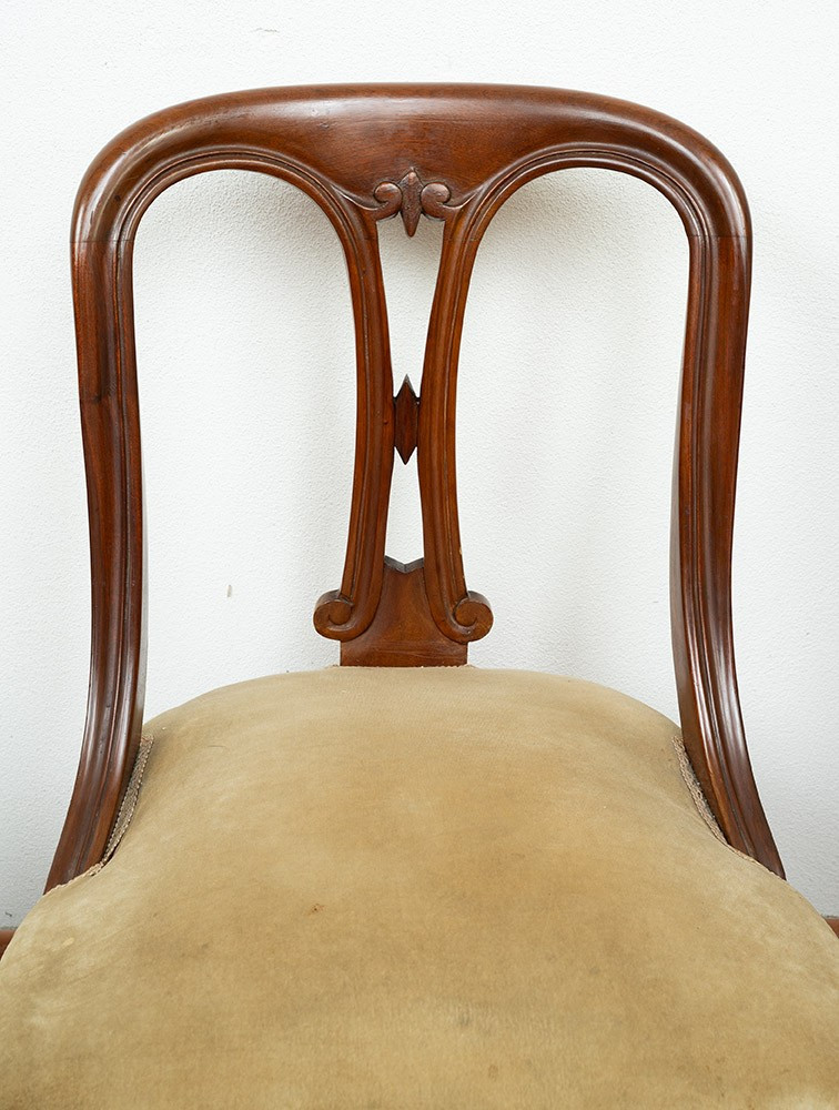 Gruppo di sei sedie antiche in massello di mogano appartenente al periodo Vittoriano 19sec.-photo-2