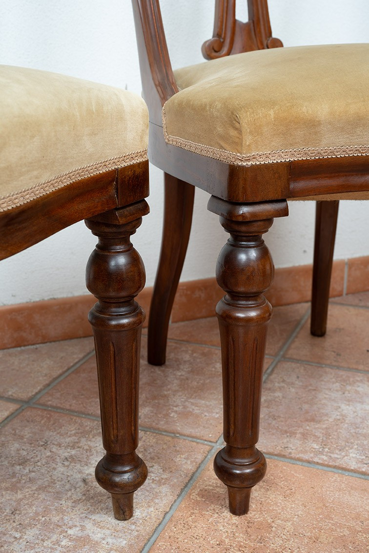 Gruppo di sei sedie antiche in massello di mogano appartenente al periodo Vittoriano 19sec.-photo-3