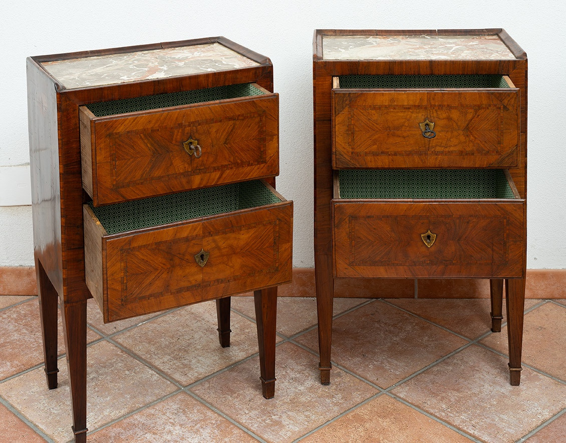 Coppia di comodini antichi Luigi XVI Napoletani in radica di noce 18secolo-photo-2