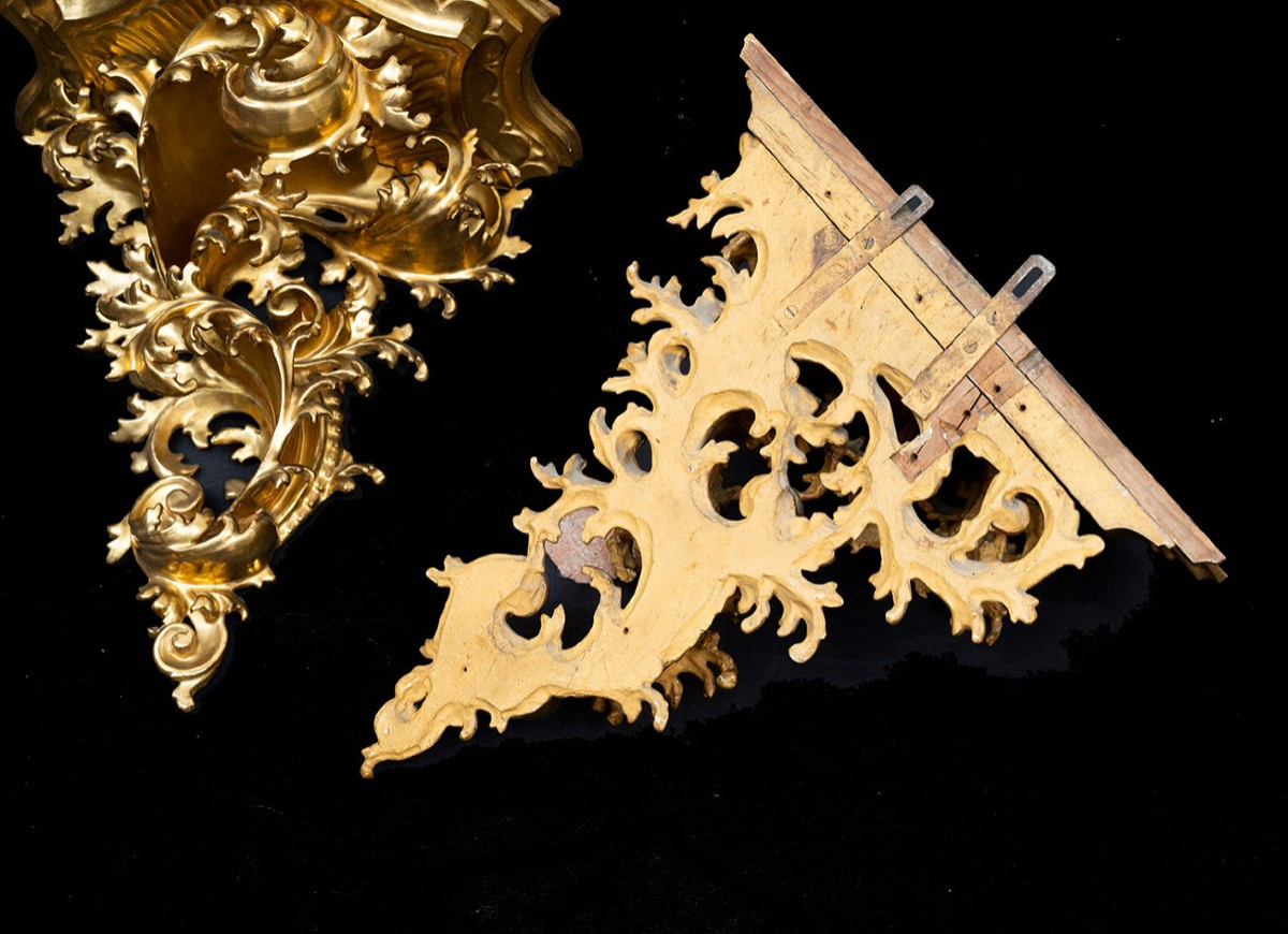 Coppia di mensole in legno intagliato 19secolo.-photo-1