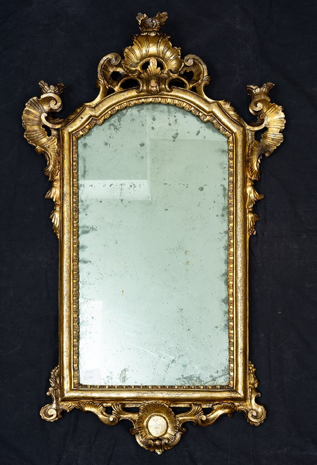 Coppia di specchiere "Ventoline" in legno dorato e intagliato 18secolo-photo-2