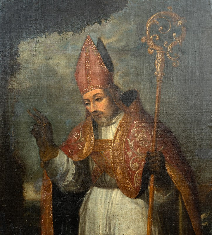 Dipinto antico olio su tela raffigurante busto di cardinale 18secolo.-photo-2