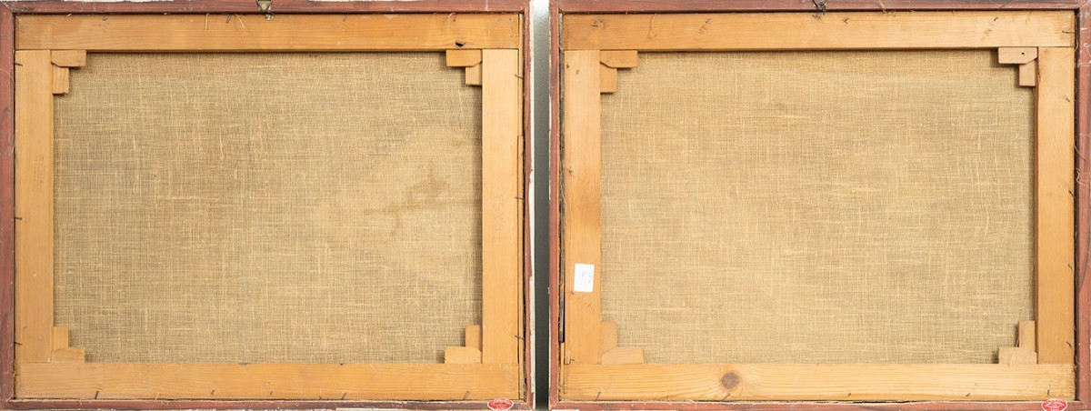 Coppia di dipinti antichi olio su tela raffigurante putti alati in atteggiamento gioioso.-photo-4