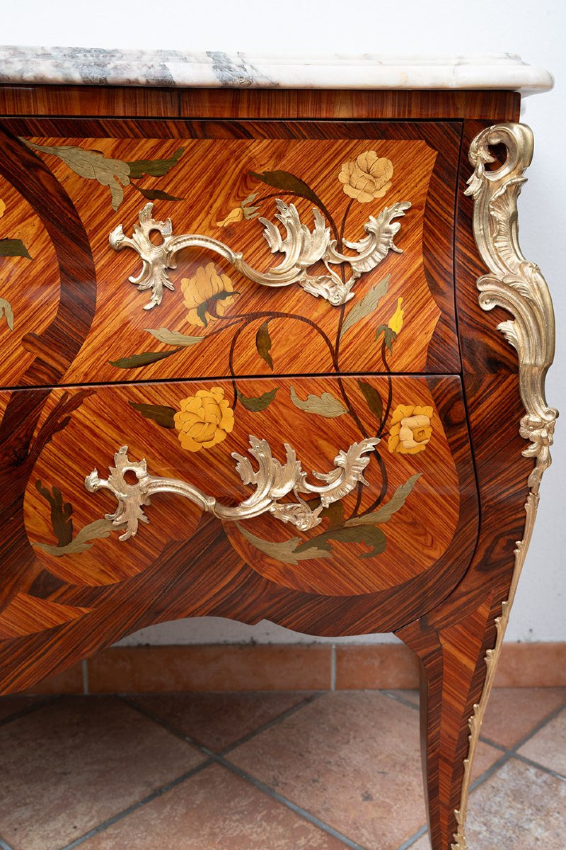 Cassettone antico Francese in legno esotico pregiato con piano in marmo.-photo-4