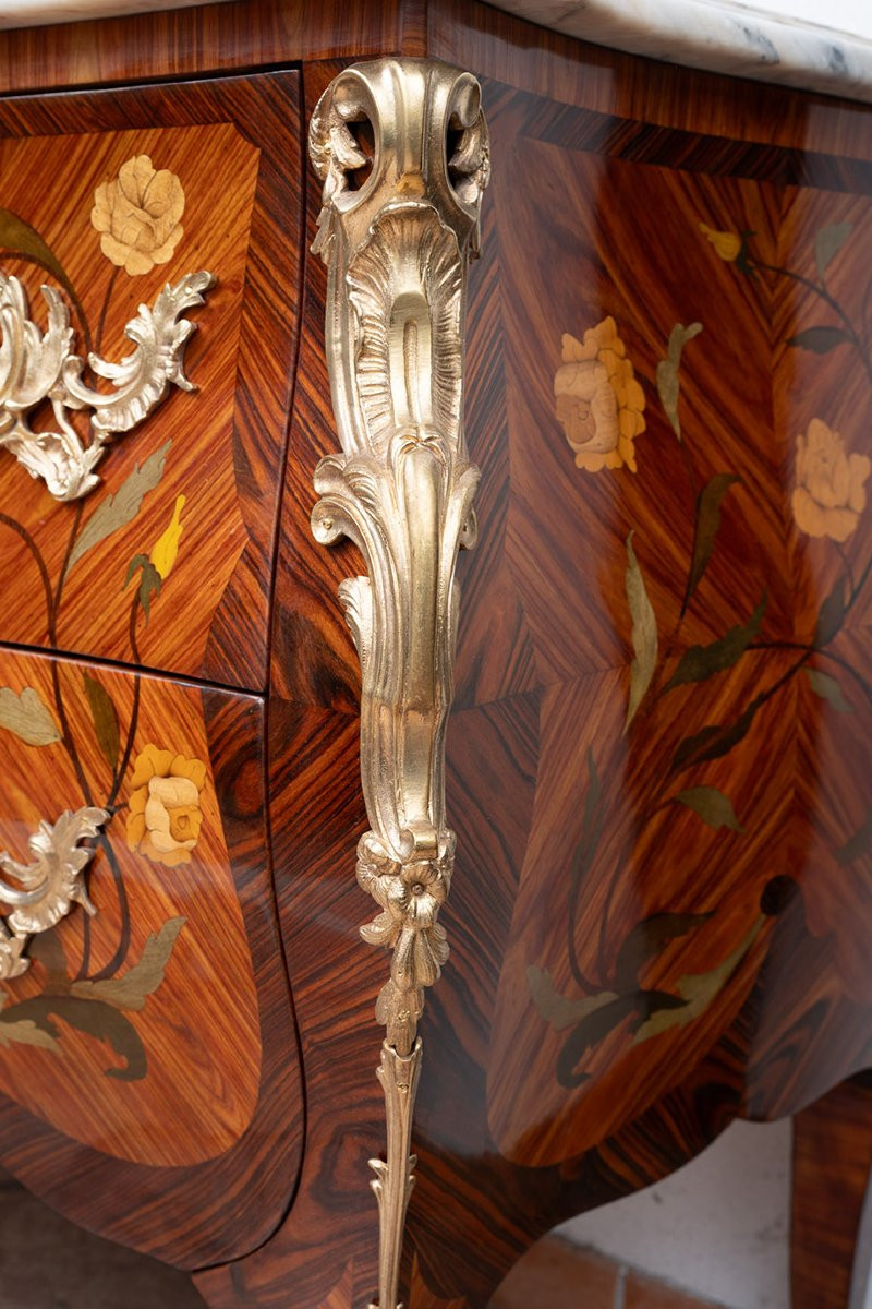 Cassettone antico Francese in legno esotico pregiato con piano in marmo.-photo-2