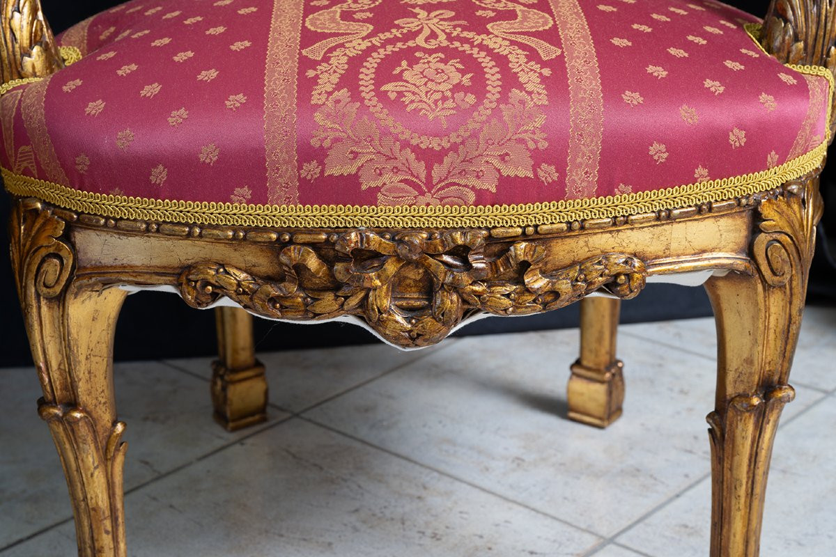 Coppia di poltrone antiche in legno dorato e intagliato Napoleone III Francese. Periodo XIX sec-photo-2