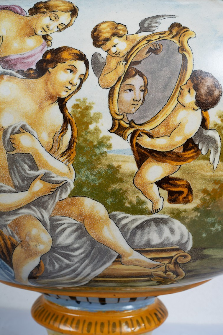 Centrotavola bifacciale in maiolica 19secolo.-photo-3