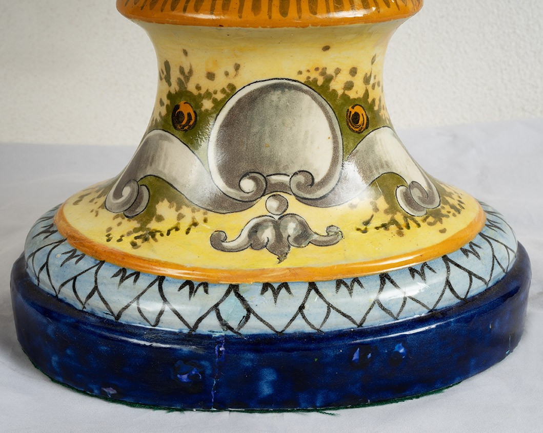 Centrotavola bifacciale in maiolica 19secolo.-photo-1