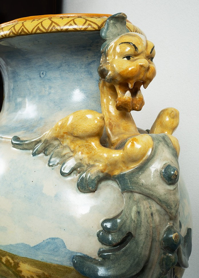 Centrotavola bifacciale in maiolica 19secolo.-photo-3