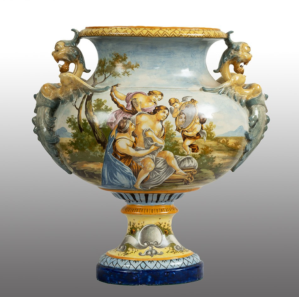 Centrotavola bifacciale in maiolica 19secolo.