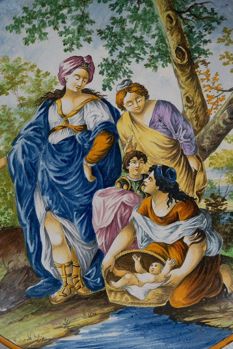 Piatto antico da parata in maiolica policroma 19secolo.-photo-2