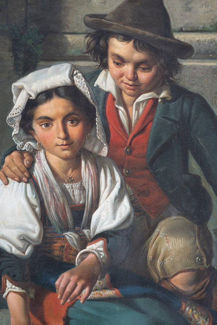 Dipinto antico olio su tela con cornice coeva Firmato"Tommaso De Vivo 1867 ".Napoli XIX secolo.-photo-3