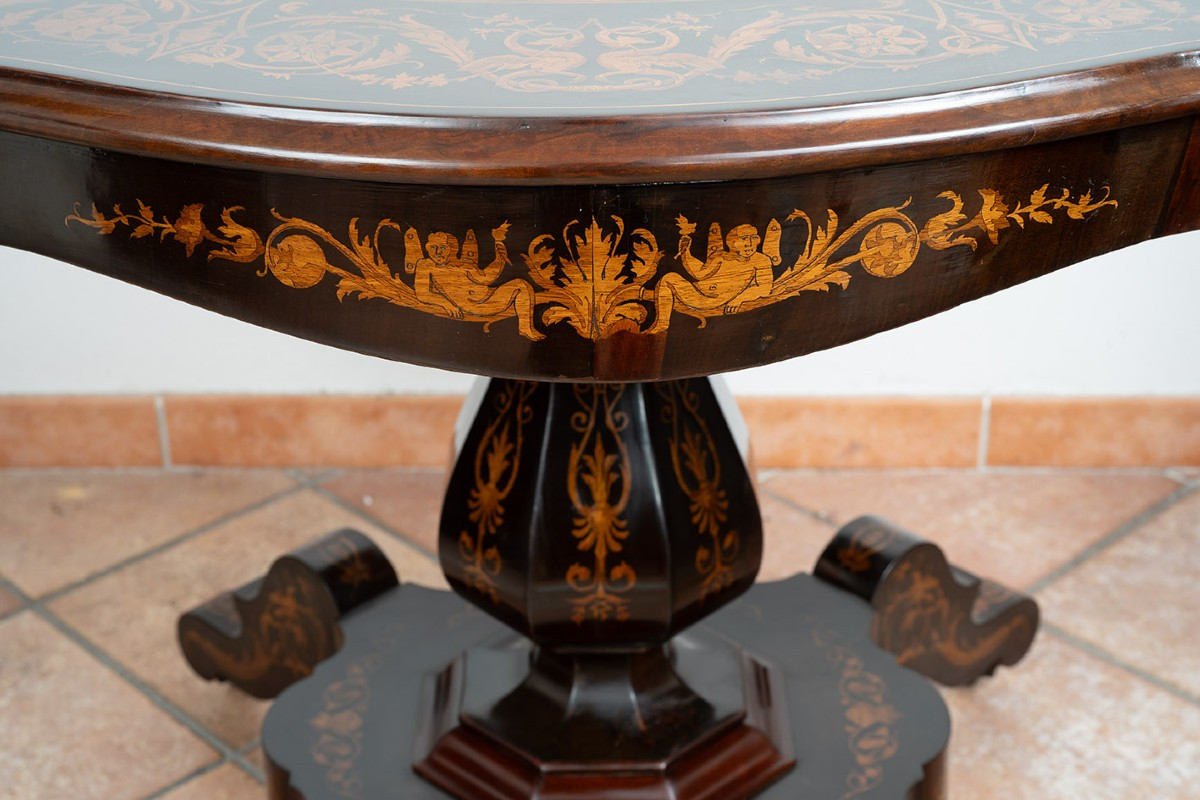 Tavolino antico da centro stanza in legni esotici pregiati di provenienza francese 19secolo.-photo-2